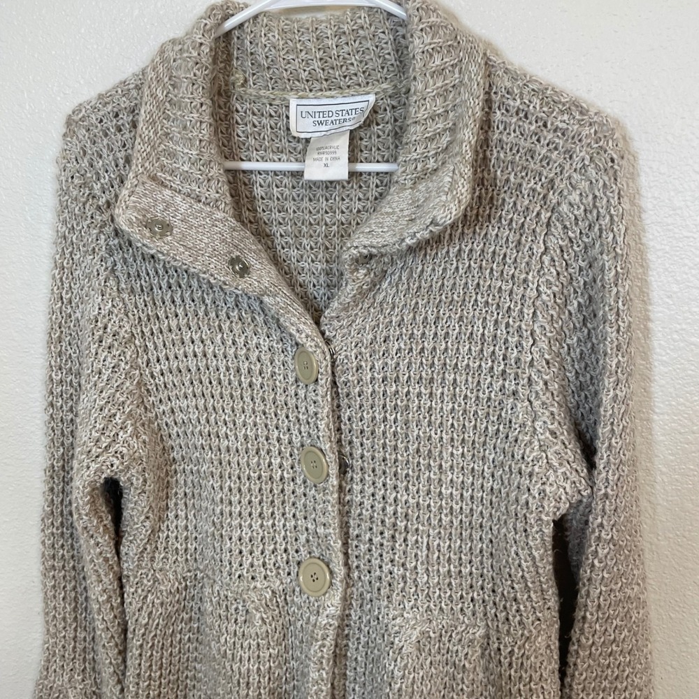 United States Sweaters Knit Cardigan Beige Button Front Bell Sleeve Women XL